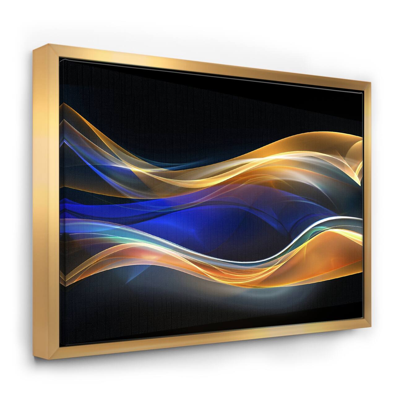 Designart - 3D Gold Blue Wave Design - Abstract Framed Canvas art print